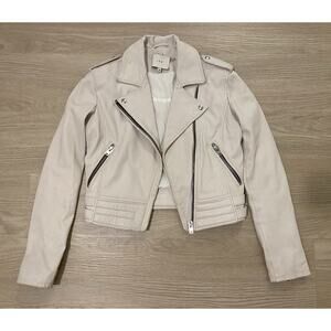 IRO Zefir Lambskin Leather Moto Jacket Sz 38 US M Cream Biker Classic Preppy